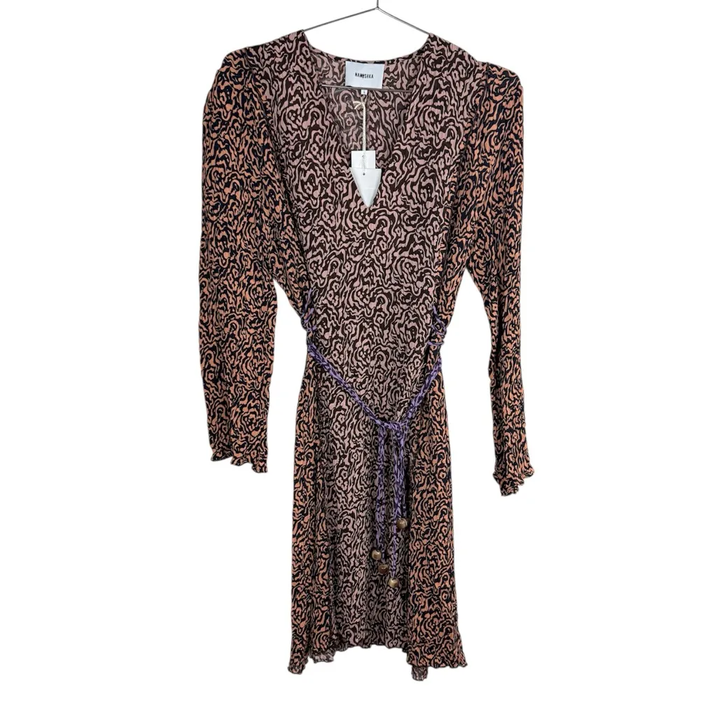 Nanushka Suki Rope Belted Graphic Animal Print Mini Dress Size L - Image 3