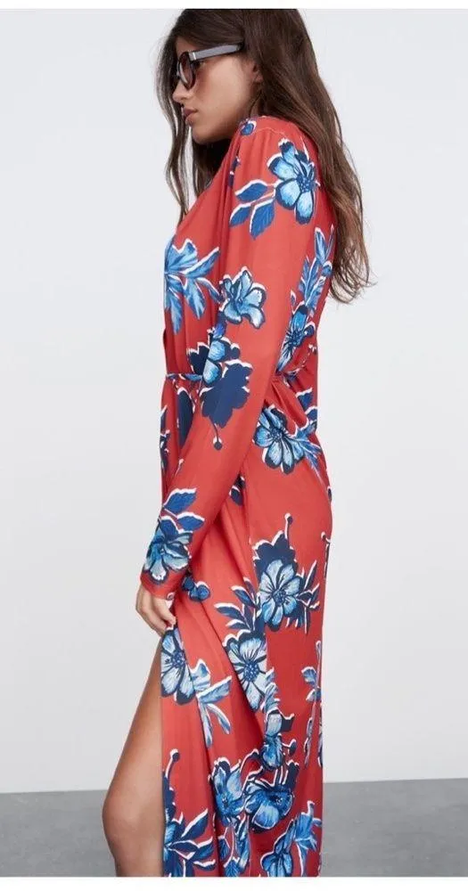 NWT ZARA Printed Midi Dress Floral Belted Bloggers Fav - Image 4