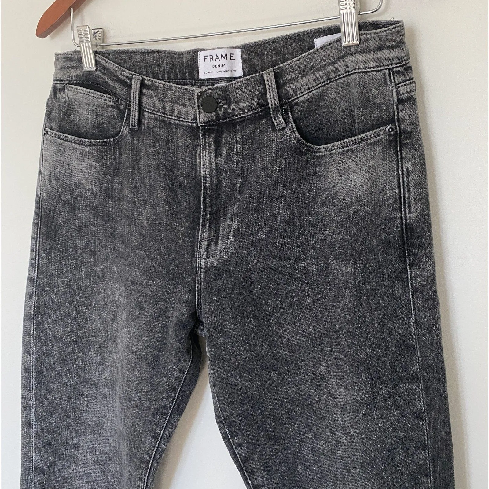 Frame Le High Straight Leg Jeans Silver Strike Split Hem Frayed Denim Sz 30 - Image 10
