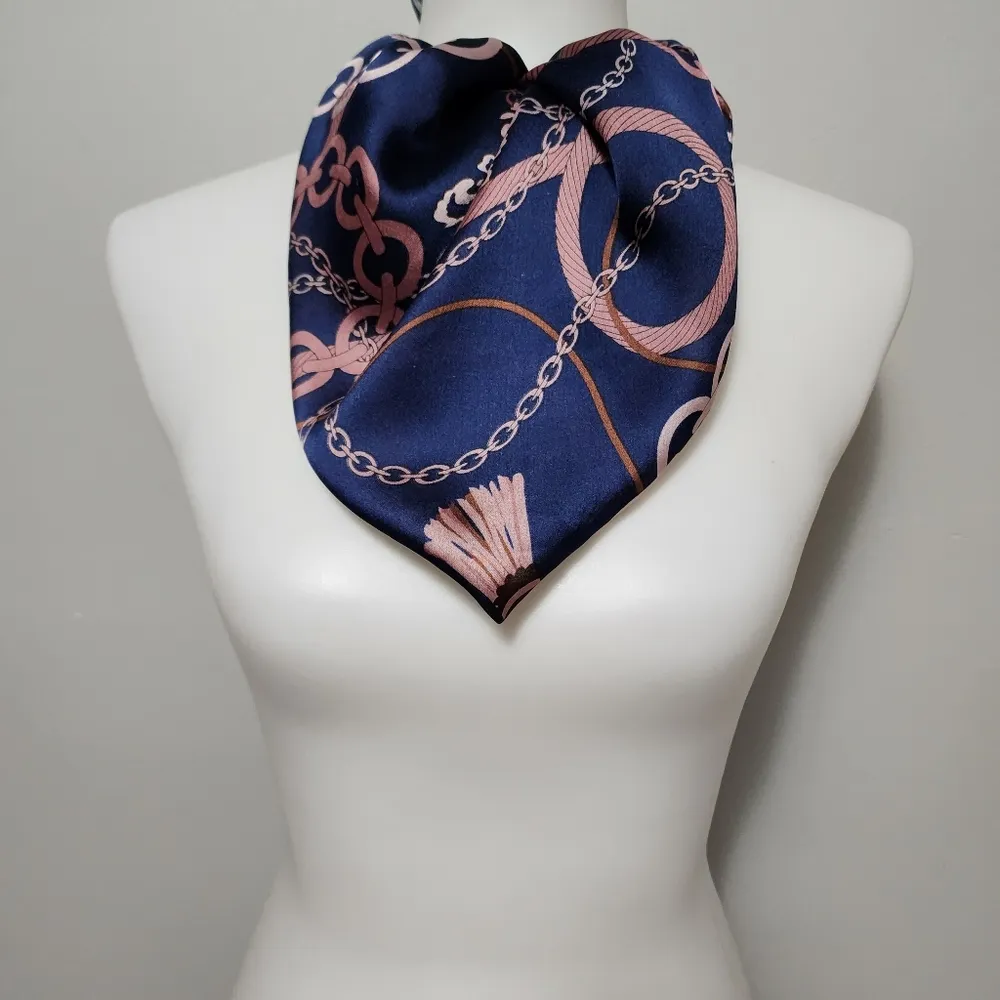 Tanger Blue Pink Satin Baroque Large Square Scarf - Image 4