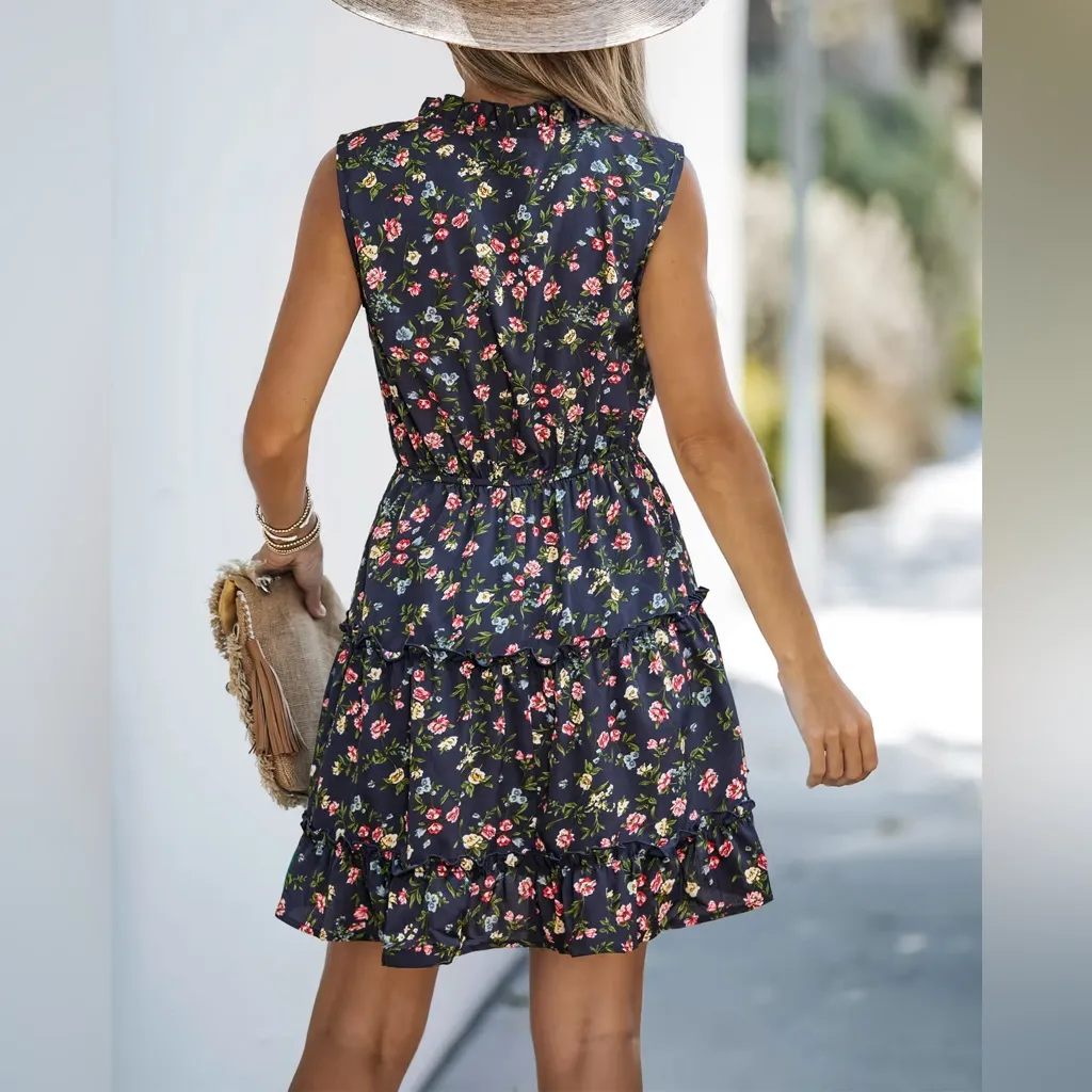 NWT CUPSHE Sprig & Blossom Floral Mini Dress with tie neck - Image 3