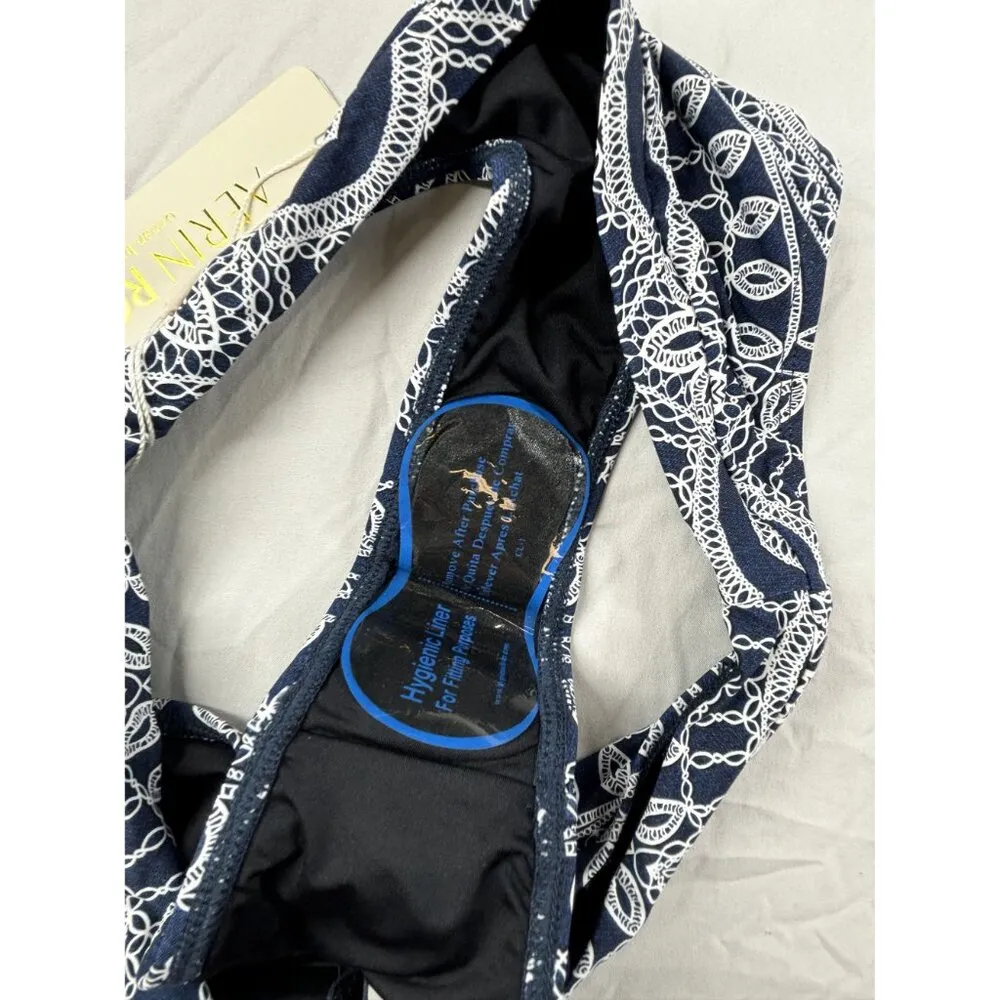 Aerin Rose Ocean Luxe Bikini Bottom Navy & White Moonlit Lace Blue Size L Size L - Image 5