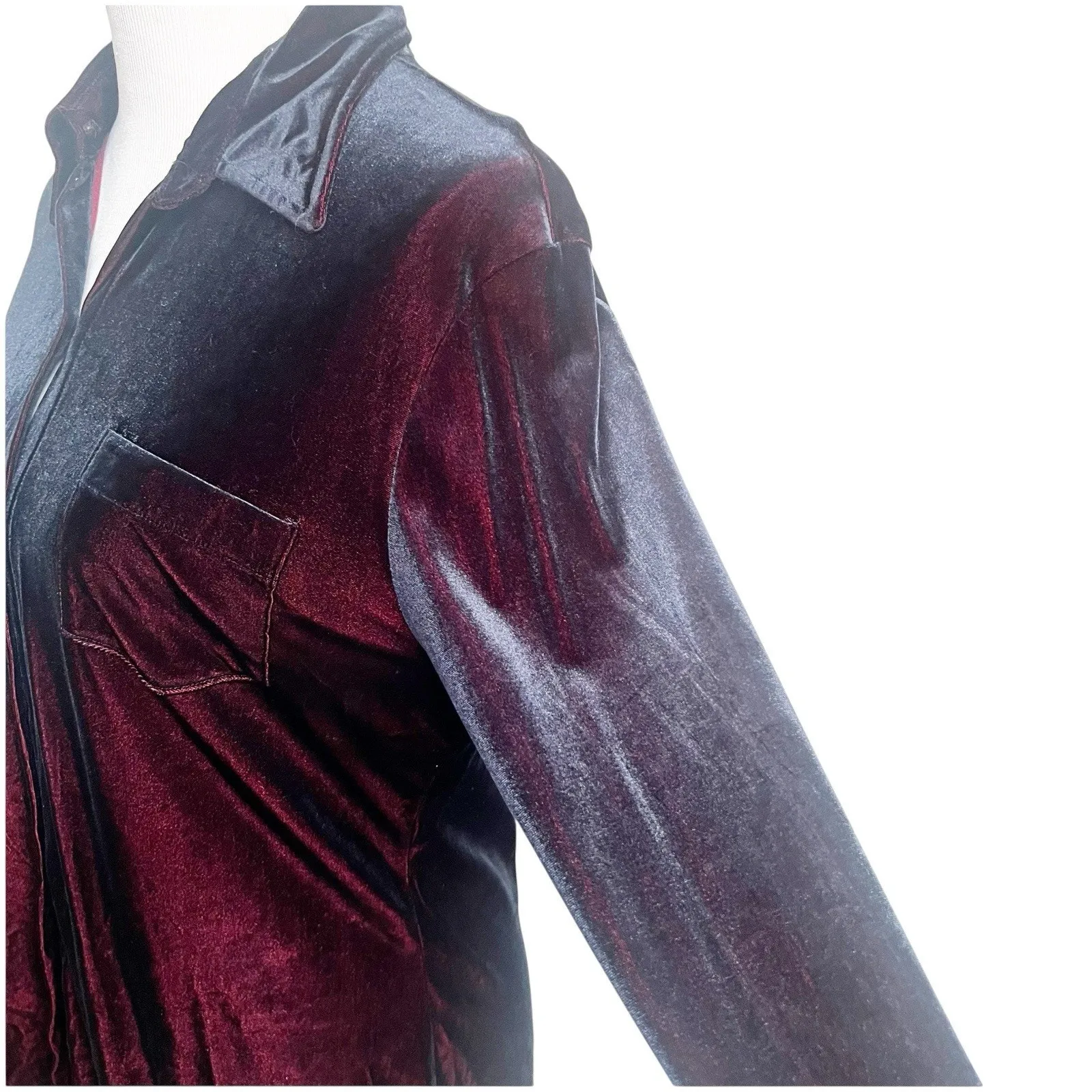 Express World Brand Y2K Velvet Button Down Two Tone Red Blue Size Large - Image 9