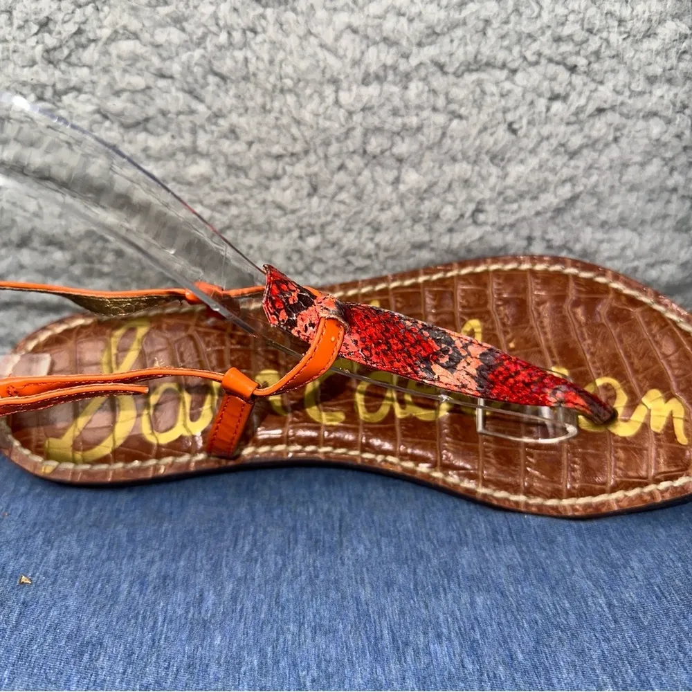Sam Edelman Shoes Gigi Womens 7M Orange Animal Print Faux Leather Thong Sandal - Image 5