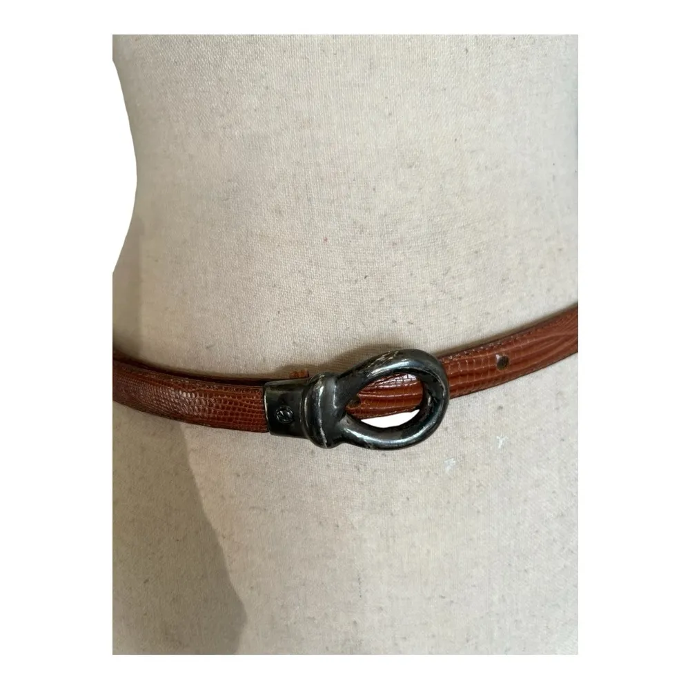 Brian Toohey Vintage Sterling Silver Genuine Leather Lizard Skin slimBelt Size L Brown - Image 3