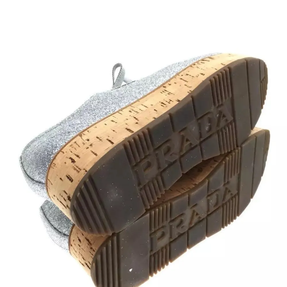 PRADA silver glitter cap toe lace up platform loafers EUC - Image 3