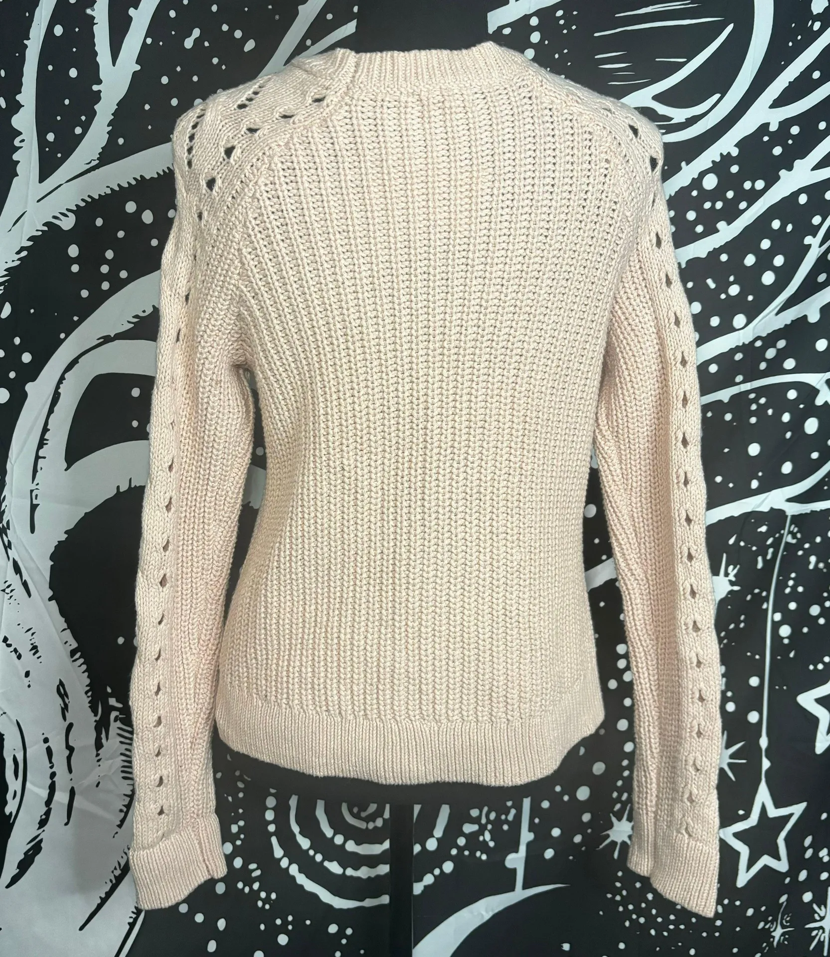 Womens Pink Cable Knit Crew Neck Pullover Casual Sweater Small - Image 6