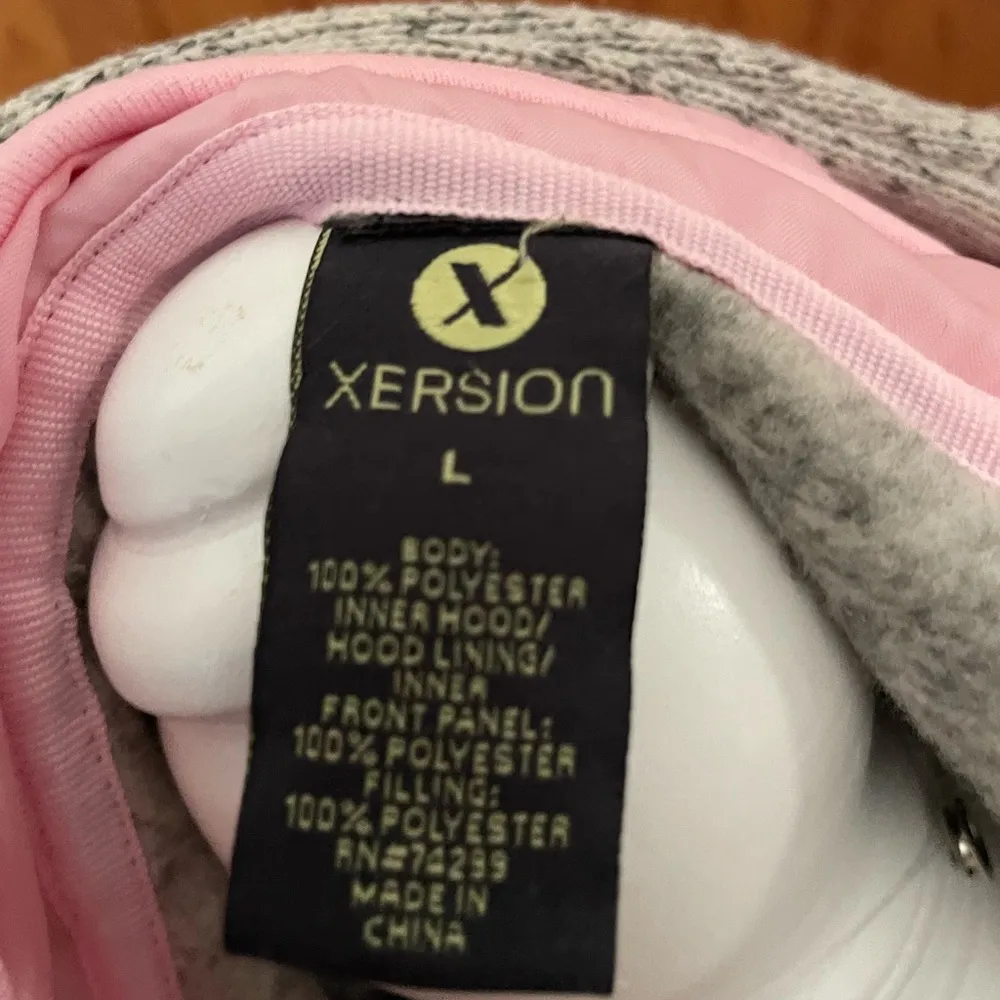 Womens Xersion Gray And Pink Fleece Jacket With Double full-zip And Double Hood - Image 7