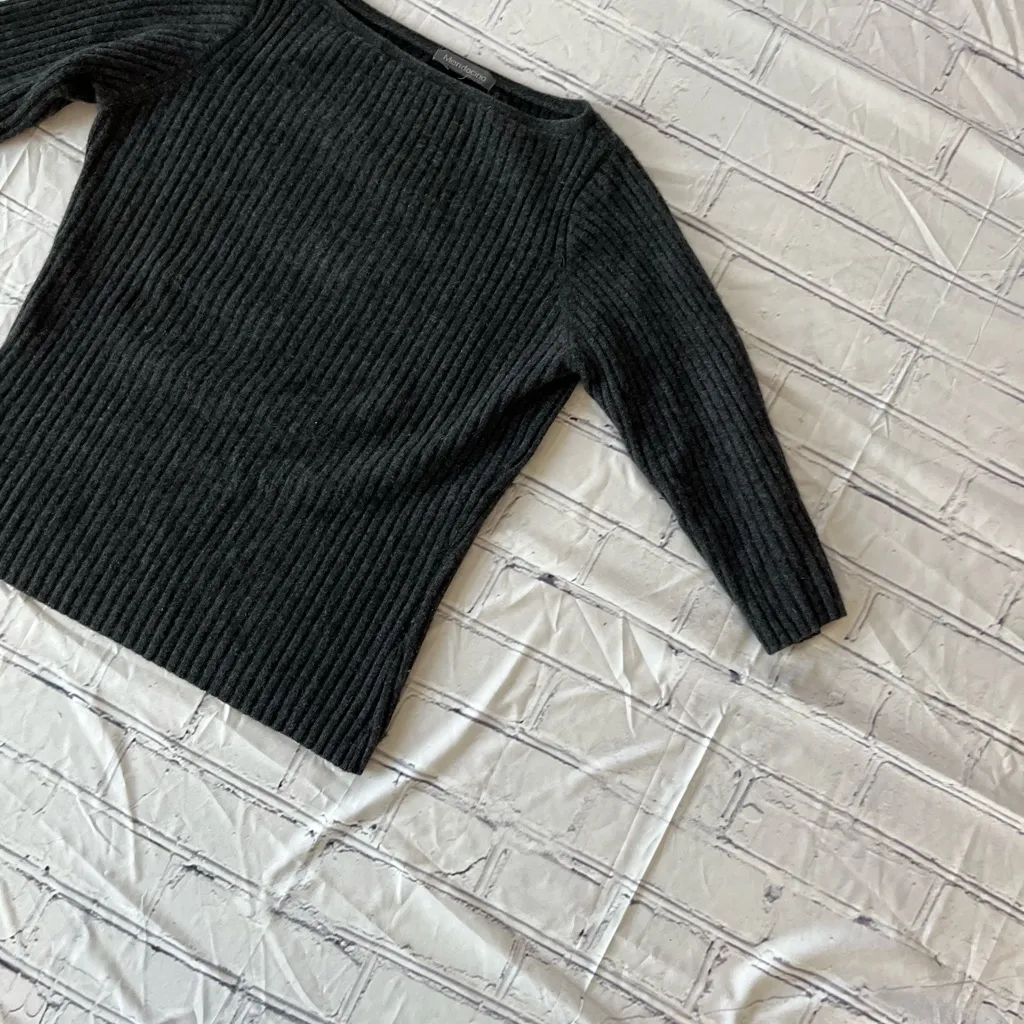 Mendocino Cashmere Crew Neck Ribbed Sweater Dark Grey Women’s M Boxy 3/4 Sleeve Black Size M - Image 4