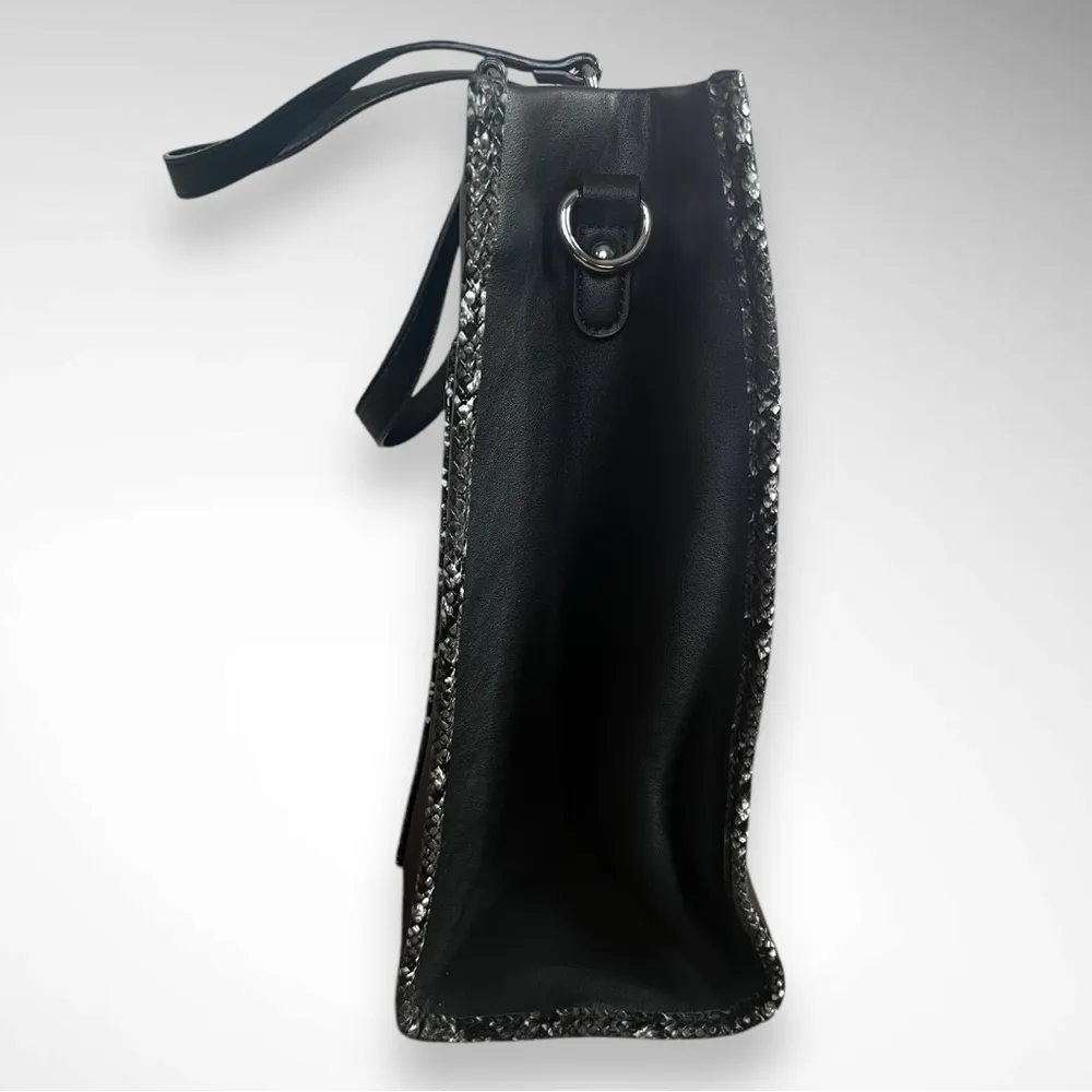 Large Black Vegan Leather Laptop Tote Bag With Detachable Shoulder Strap | EUC - Image 5