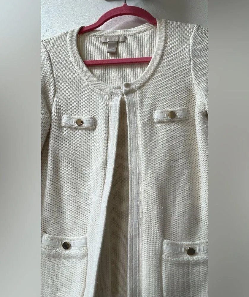 Banana Republic | Cream Knit Cardigan with Gold Button Accents Small - Image 3
