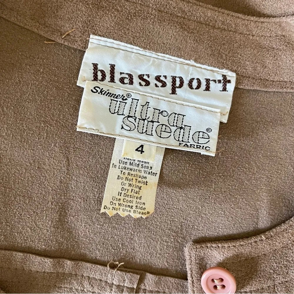 Vintage Blassport Ultra Suede Button Shirt Dress Brown Belted 3/4 Sleeves Size 4 - Image 7