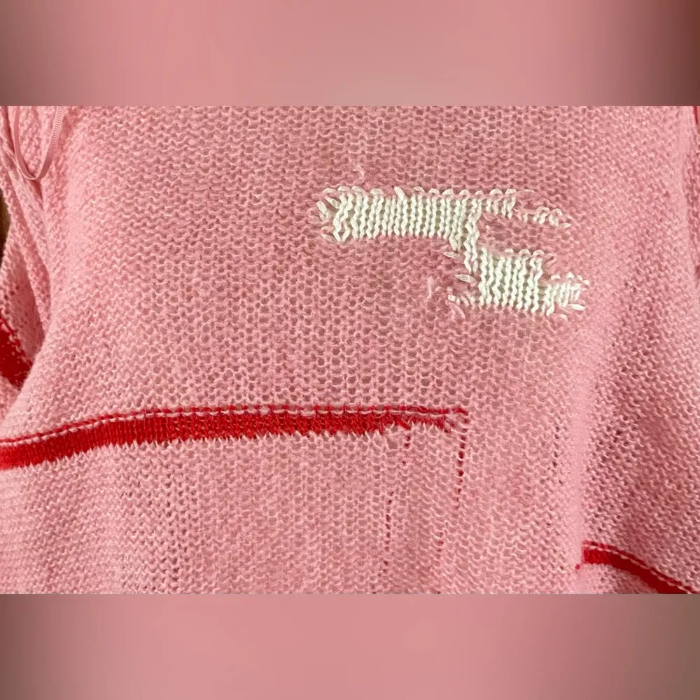 ZARA Pink Button-Up Sweater, Distressed Look, EUC - Image 5