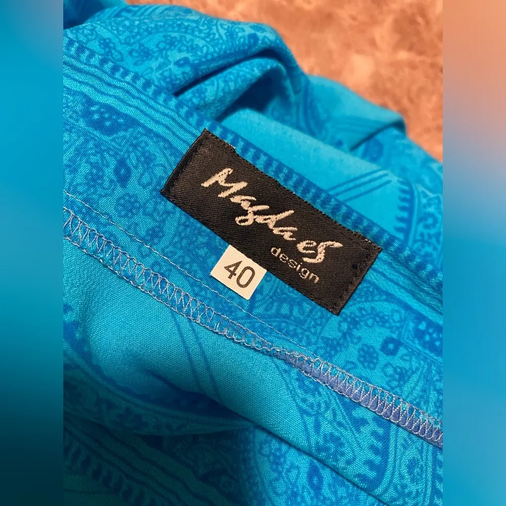 VTG 90s Magda Es Design Boho Blue Paisley Mandala Paneled Wrap Midi Maxi Skirt - Image 12