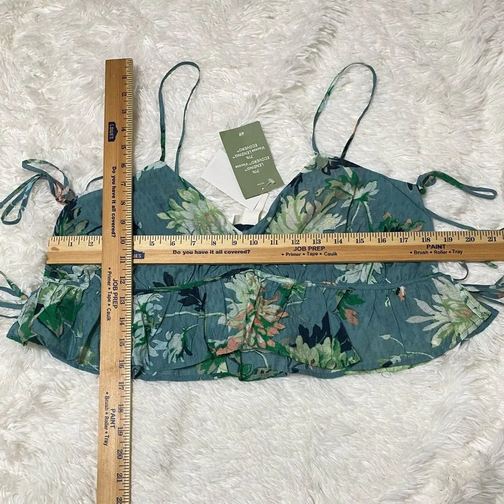 H&M NWT floral Crop Top Turquoise Side Ties Tank Cami Ruffle Sleeveless Size M - Image 10