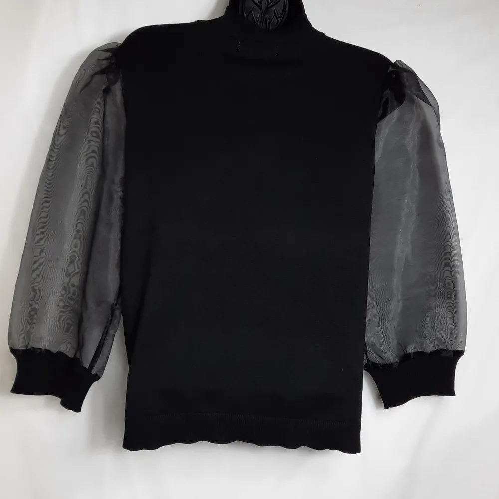 89th + Madison Women's Sweater Black Embellished Sheer Mesh Sleeves Size Small - Image 4