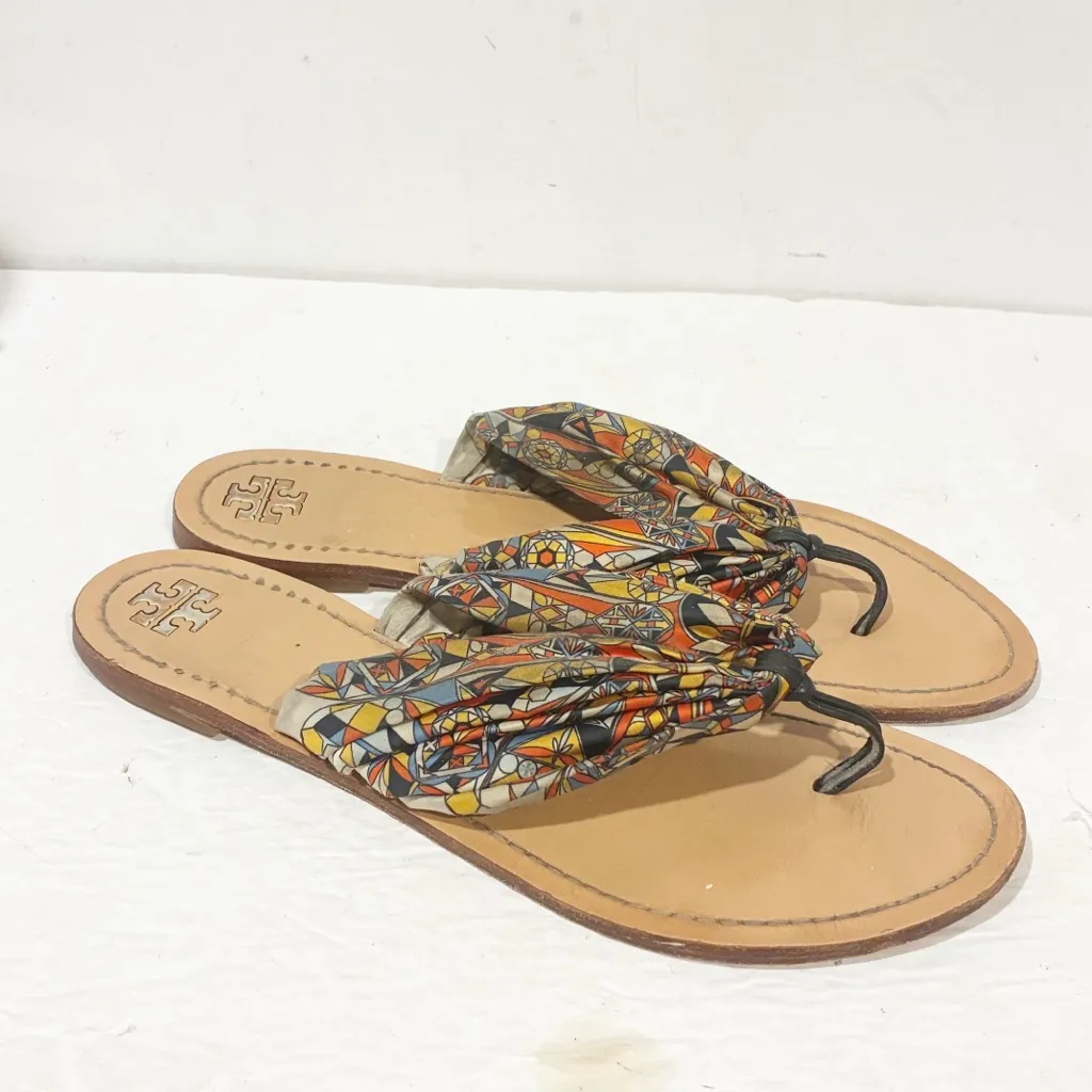 Tory Burch Carson Printed Satin Sandals Sweet Tangerine Flip Flop Size 11 - Image 4