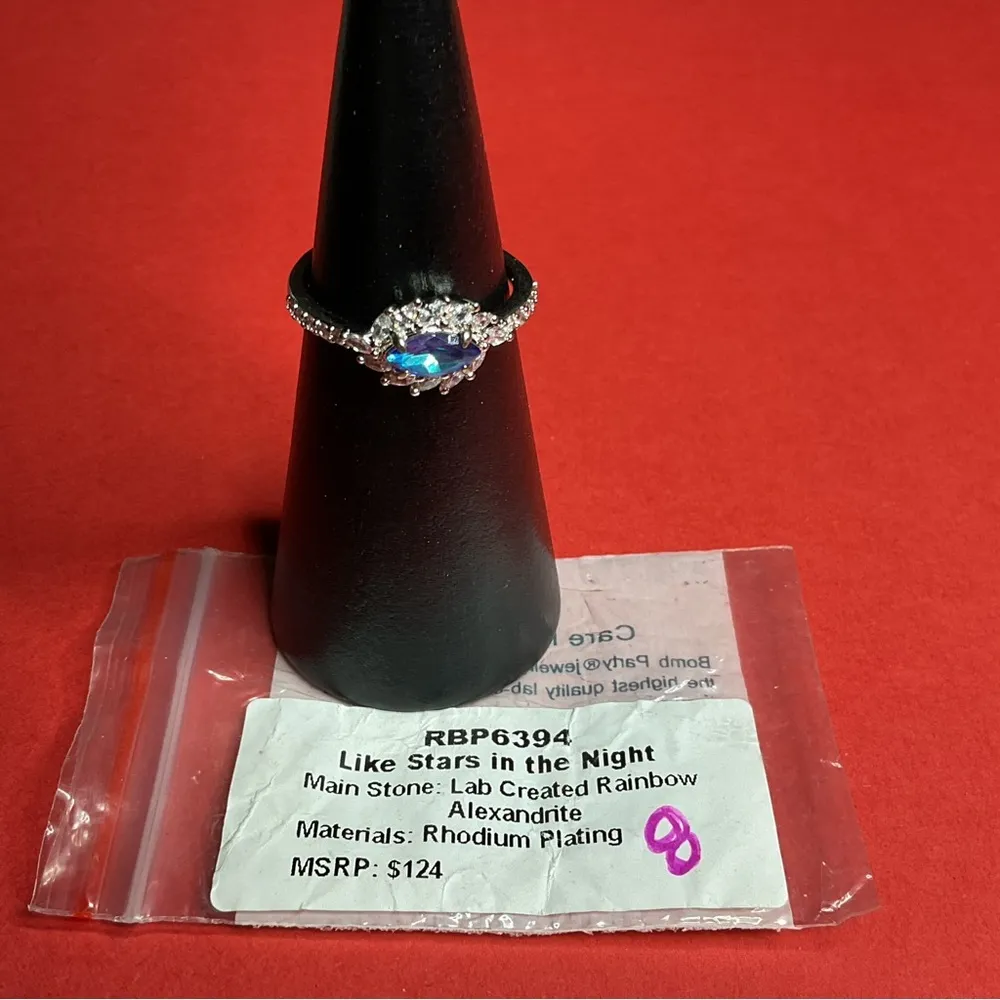 Bomb Party RBP6394 “Like Stars in the Night” LC Alexandrite Rhodium S8 Ring NWOT Silver Size 8 - Image 4