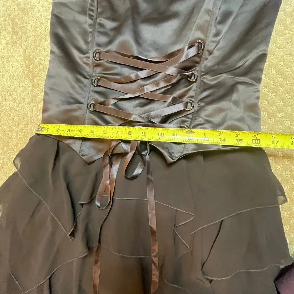 VTG Sarah McClintock Brown Corset Prom Dress Y2K 14 Fairycore Dark Grunge Gothic - Image 10