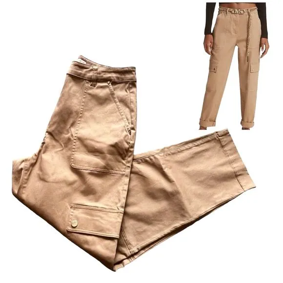 NEW Michael Kors Stretch Organic Cotton CARGO PANTS Women's 2 Dark Camel Tan NWT - Image 2