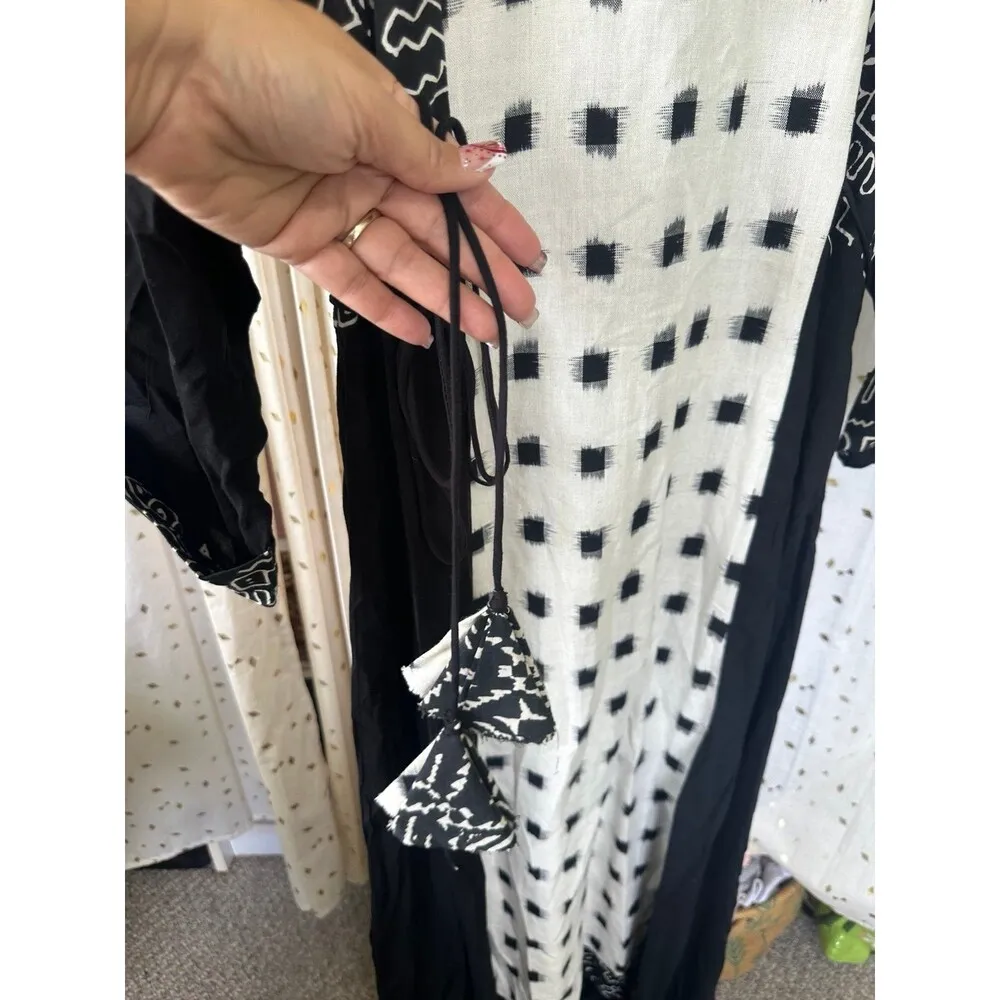 Lagi NWT Asian Indian Mix Print Kurta Kaftan Side Ties Tunic Maxi Dress XXL Black - Image 3