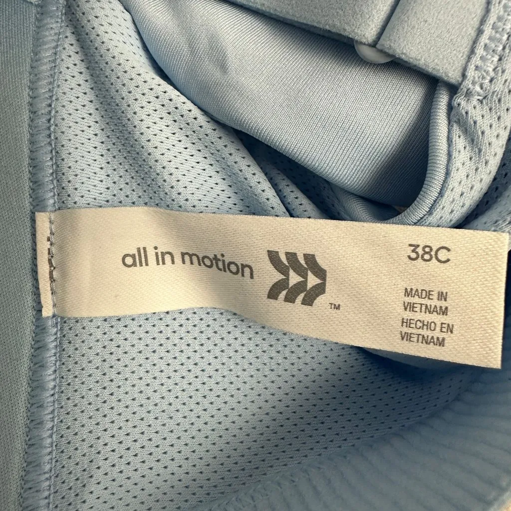 All In Motion Sports Bra 38C High-Support Adjustable Straps Zip Front Blue - Image 9