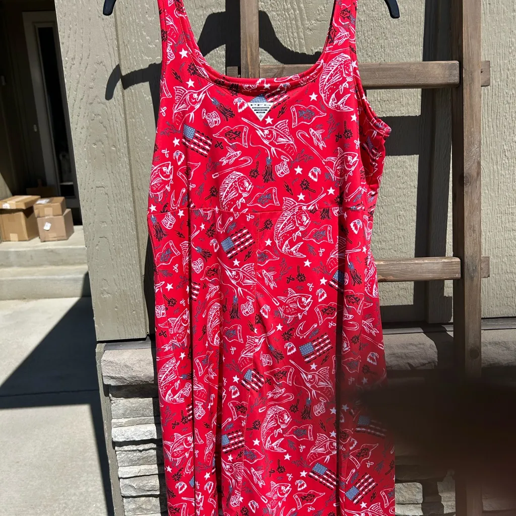 Women's Columbia PFG Red Spark Americana Labor Day Midway Bay Tank Dress Size L - Image 7