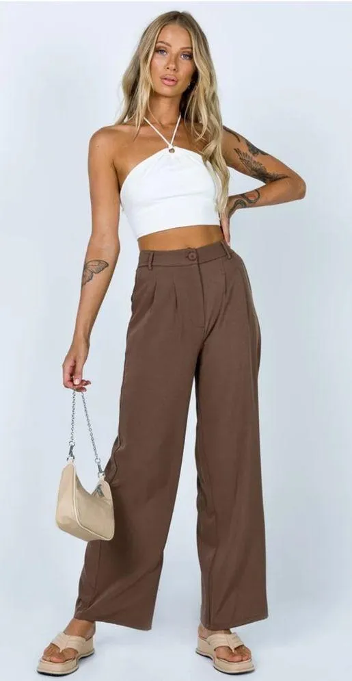 Princess Polly Archer Pants, Brown, Size 8 - Image 2