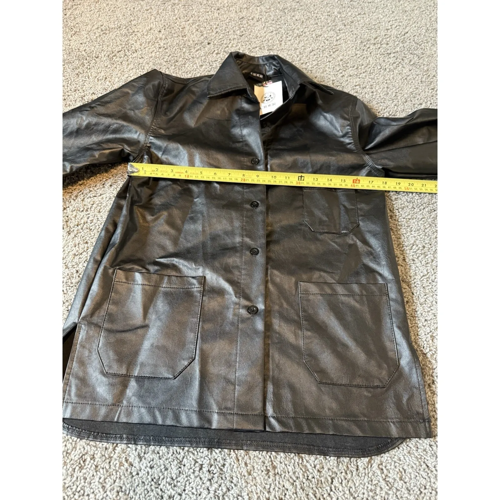 CIDER Women's Oversized Black Faux Leather Jacket Size XS (A525) - Image 7