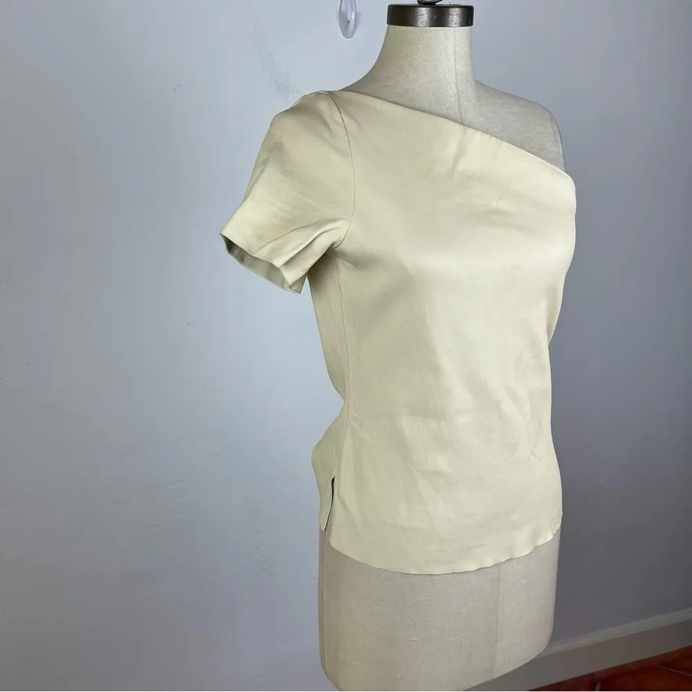 Helmut Lang Ivory One Shoulder Lamb Leather Top - Image 2