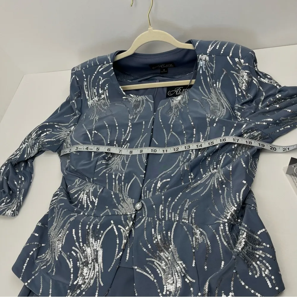 Alex Evenings Tea Length Jacket Dress Wedding Formal Events Steel Blue SZ 18 NEW - Image 9