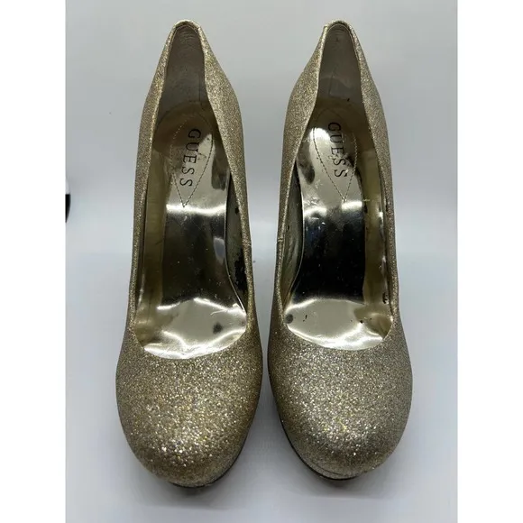 Guess Gold Glitter High Heel Closed Toe Pump Size 8M - Image 31