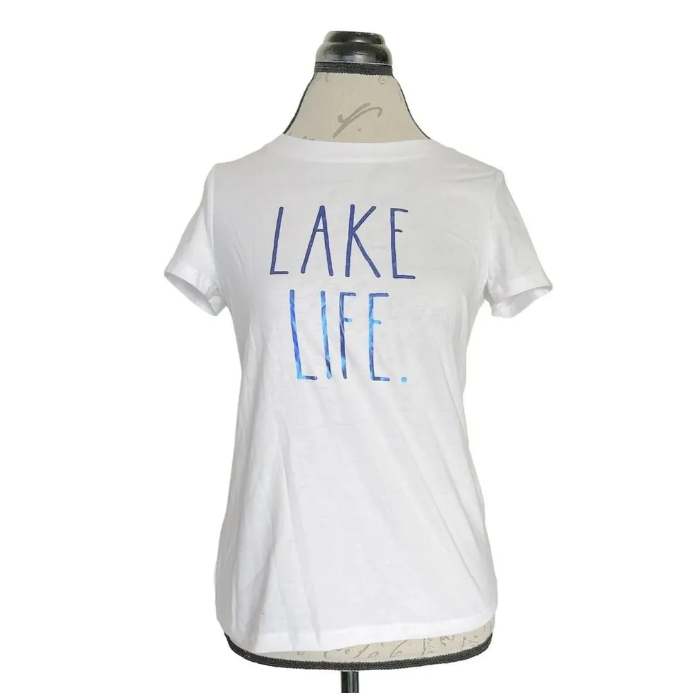 Rae Dunn Womens Artist T Shirt Short Sleeve Size XS White Lake Life Graphic NWT - Image 4