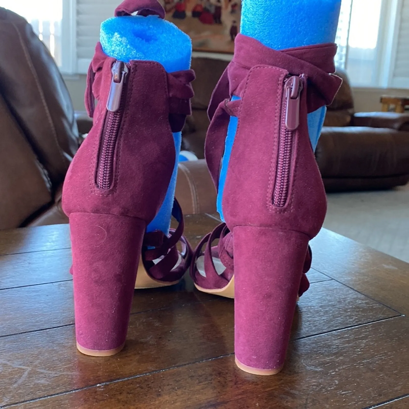 Torrid maroon strappy heels faux suede chunky heel holiday wedding  size 10.5W - Image 6