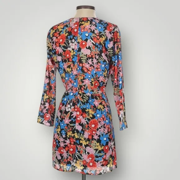 RESA Iris Floral Faux Wrap Mini Dress Black Multicolor Long Sleeve Size Small - Image 7