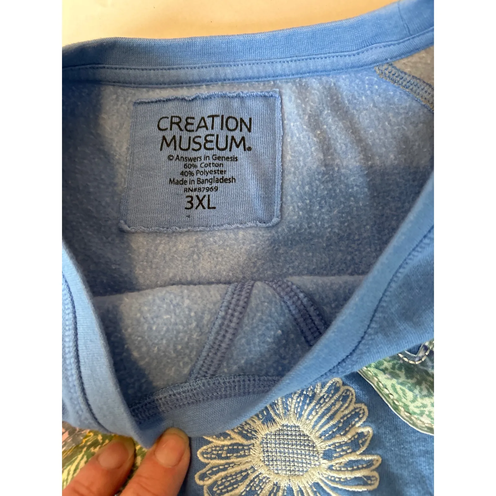 Creation Museum Sweatshirt Blue Grey Hummingbird Flower Embroidered Crewneck 3XL Size undefined - Image 7