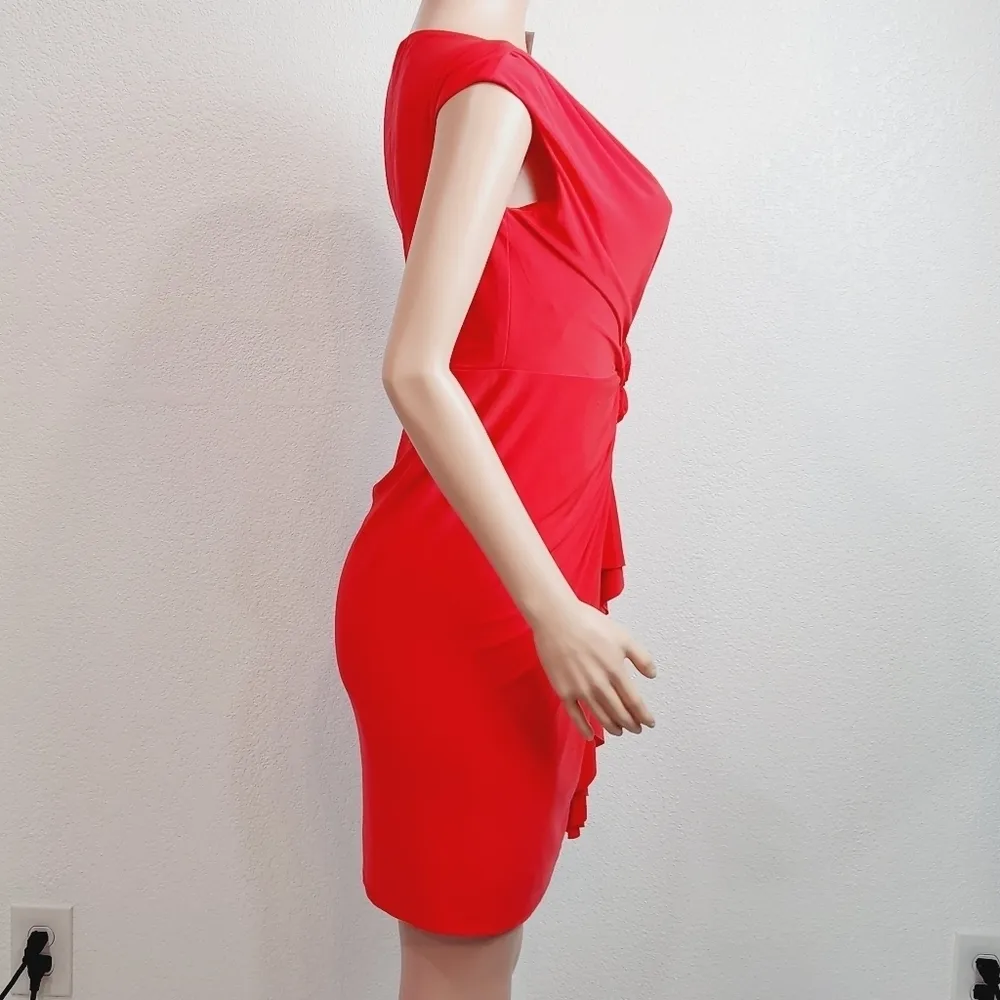 Evan Piccone Black Label Red Side Ruched With Flower Bundle Design Size: 4 - Image 10