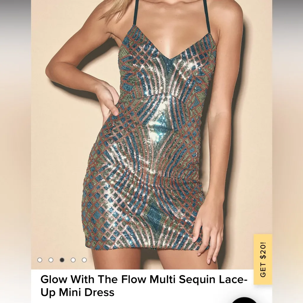 Lulu’s Glow with the flow multi-sequin lace up mini dress backless formal Party - Image 2