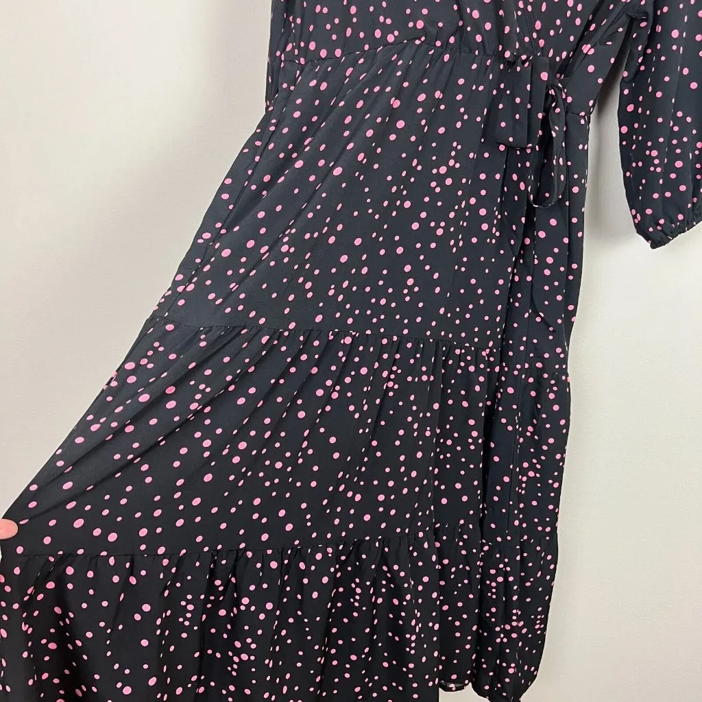 Suzanne Betro Midi Dress 1X Black Pink Polka Dot 3/4 Balloon Sleeve Pockets Plus - Image 7