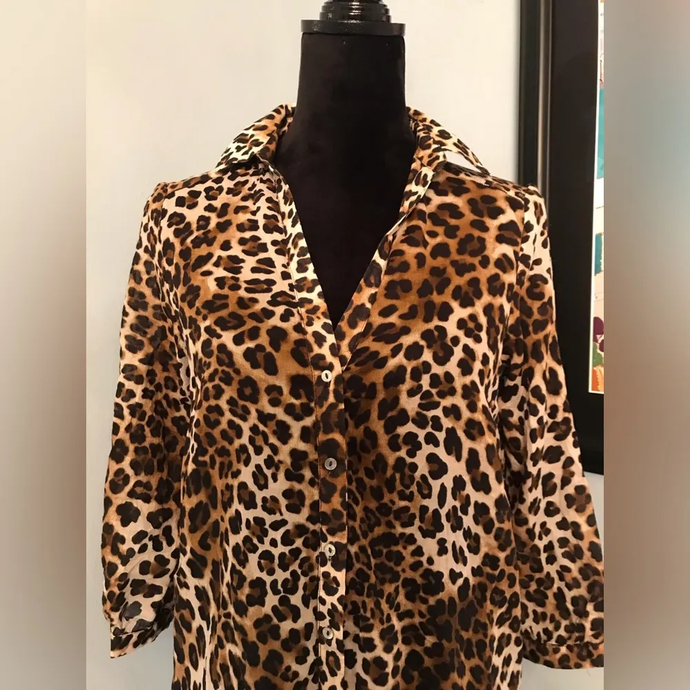 Mob Wife Esthetic Cheetah Print Shirt Dress Sz S Tan - Image 2