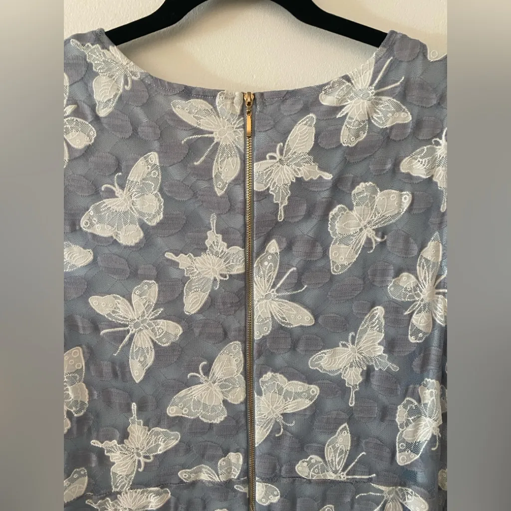 Apricot Blue White Butterfly Cap Sleee Dress Women's Sz 12 Large - Image 8