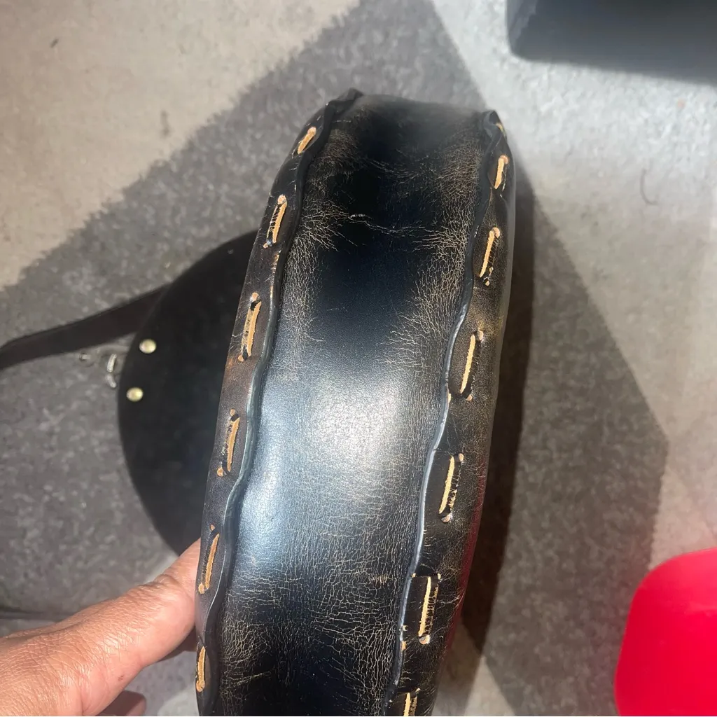 Hand Crafted Black Saddle Bag with floral Pattern - Image 6