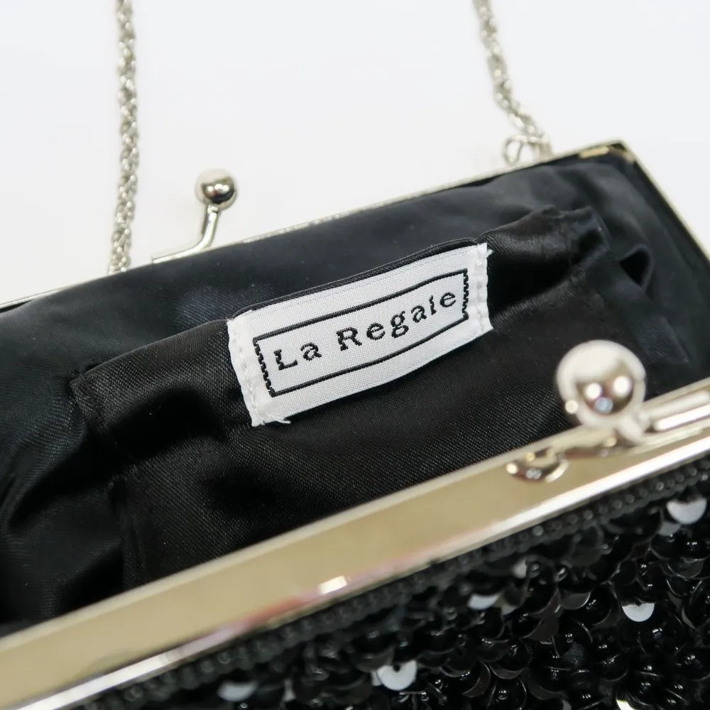 Vintage 90s Black Sequin Kisslock Crossbody Evening Bag - Image 8