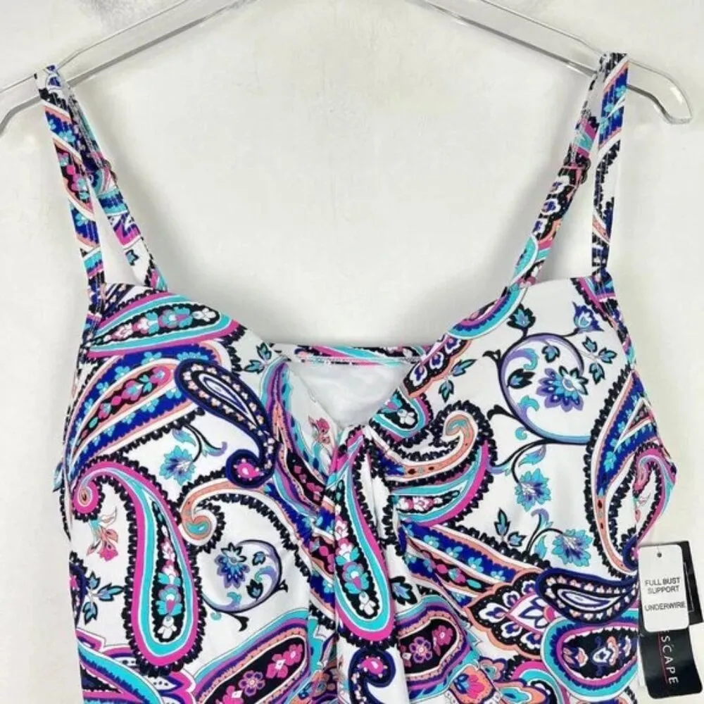 NWT Island Escape Scorpio Underwire Tankini Top Paisley Size 6 NEW - Image 3