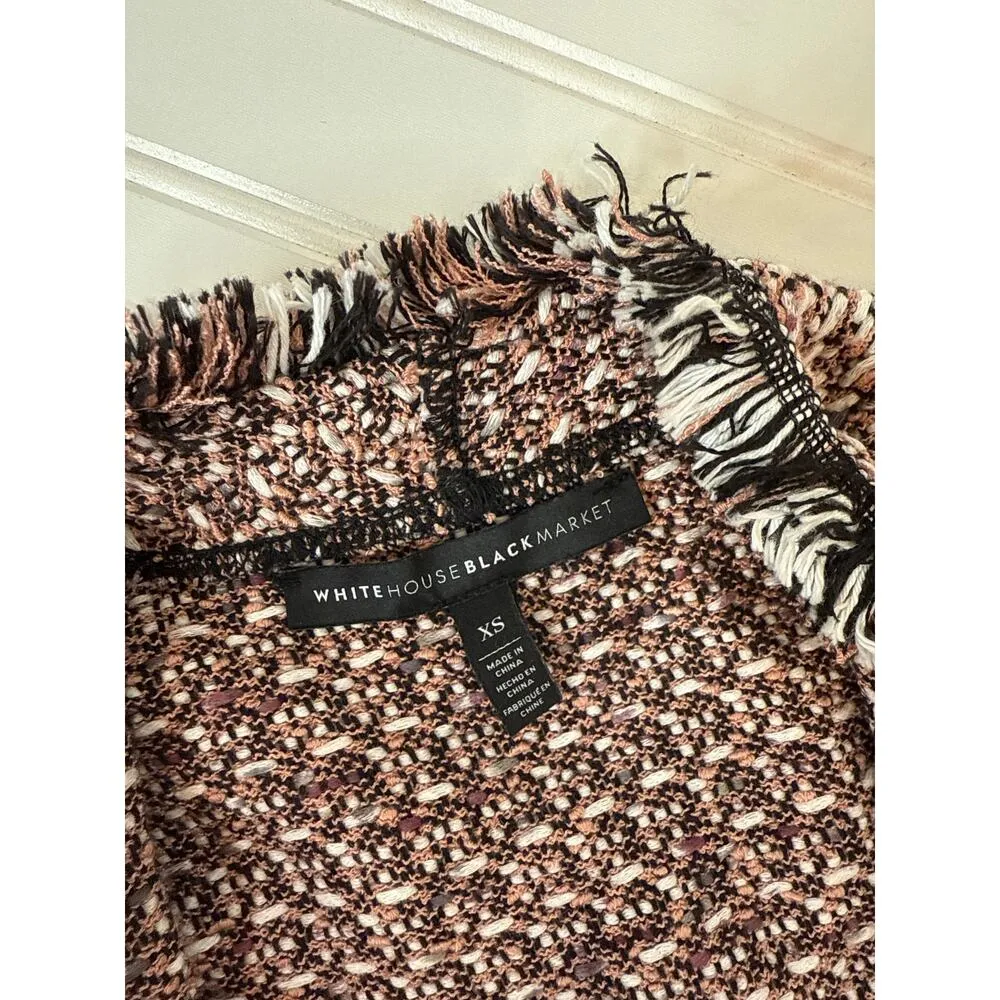 White House Black Market Double Fringe Tweed Open Sweater Jacket Topper Size XS - Image 6