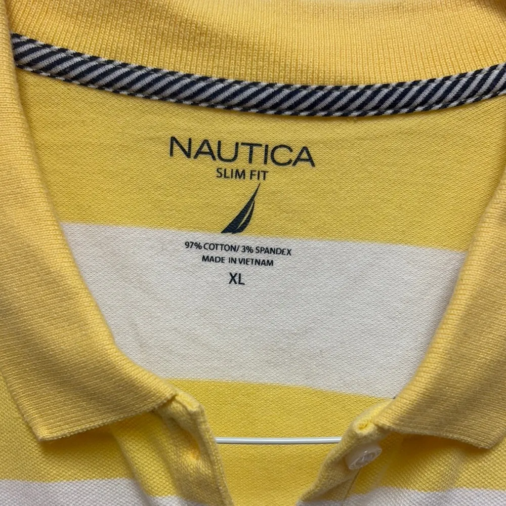 Nautica Yellow and White Striped Polo - Image 2