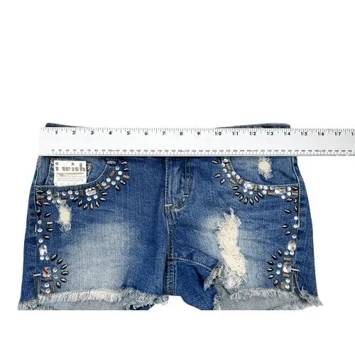 Vanilla Star Medium Wash Embellished‎ Stretch Cutoff Jean Shorts Size 5 NEW - Image 3