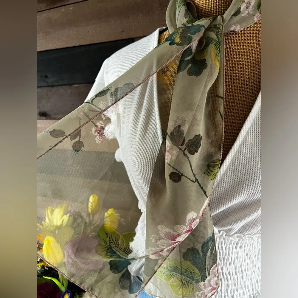Vintage Sheer Green Floral Hair Wrap / Scarf 51” Length - Image 3