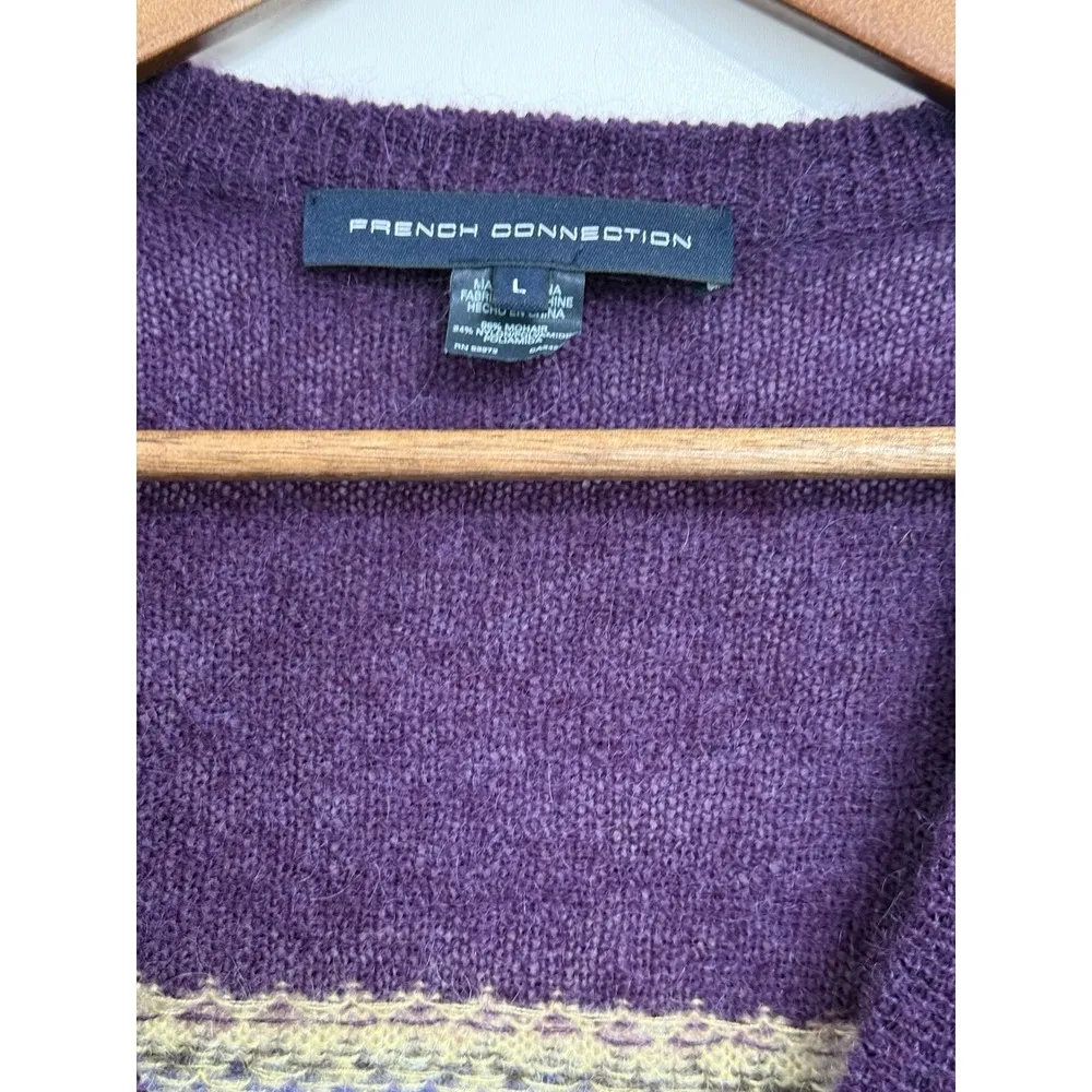 French Connection Vtg Women's Cardigan Mohair Sweater Purple sequins L Fair Isle - Image 4