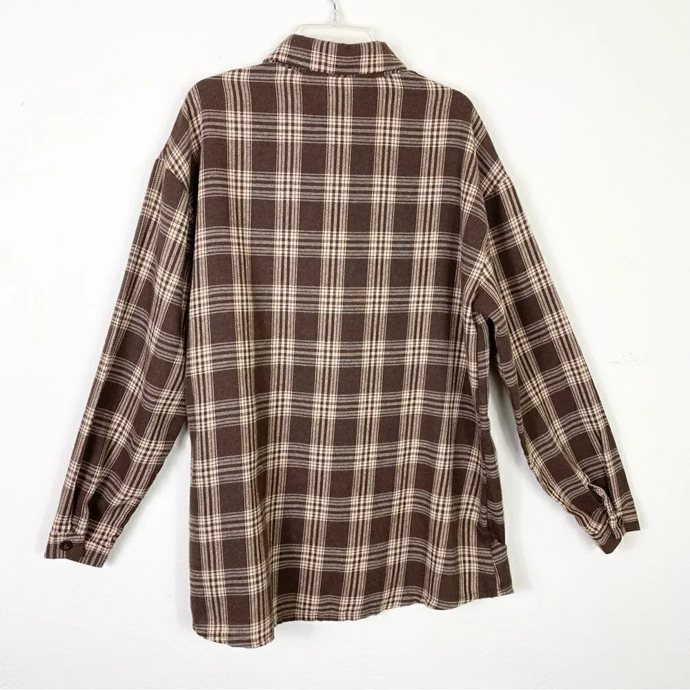Brown & Cream Plaid Long Sleeve Button Up Flannel Shirt Brown Size M - Image 2